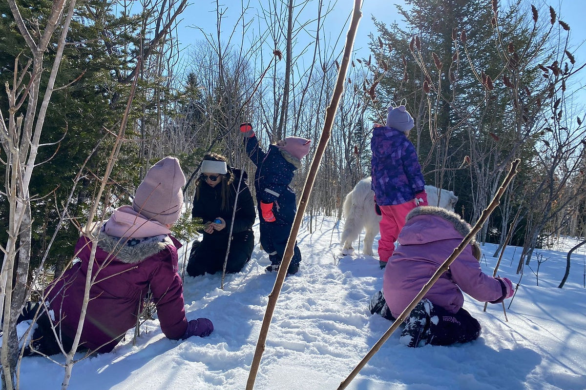 Children doing creative outdoor art activities